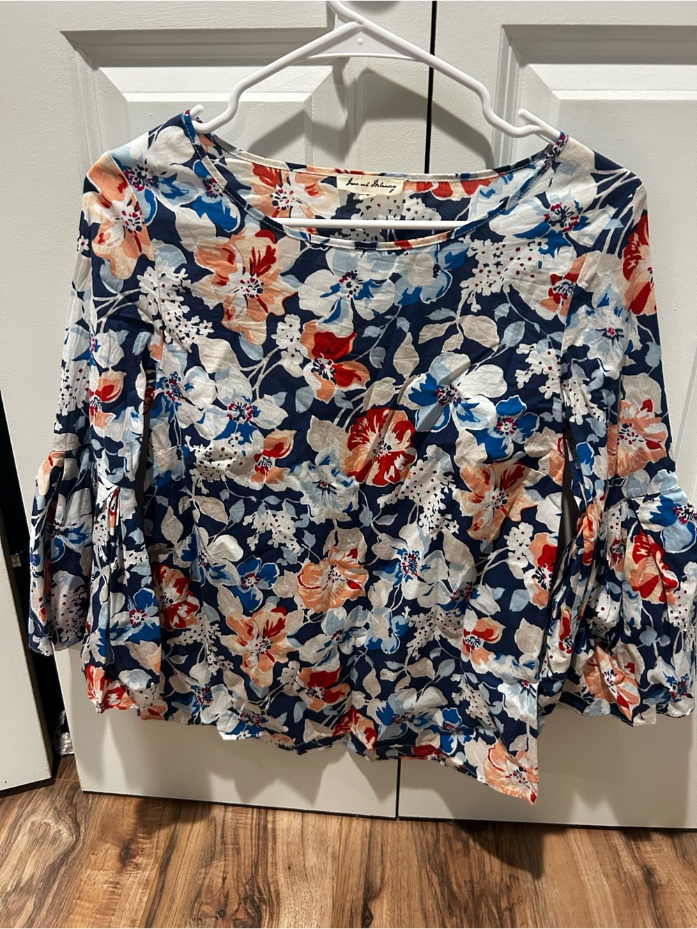 Jane and Delancey Navy Floral Bell-Sleeve Blouse